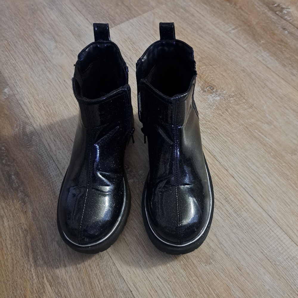 The Children's Place Kids Black Glitter Zip-Up Ankle Boots Size 12